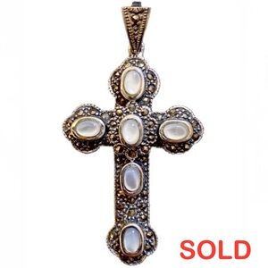Sterling Silver Cross Pendant with Stones & Marcasites